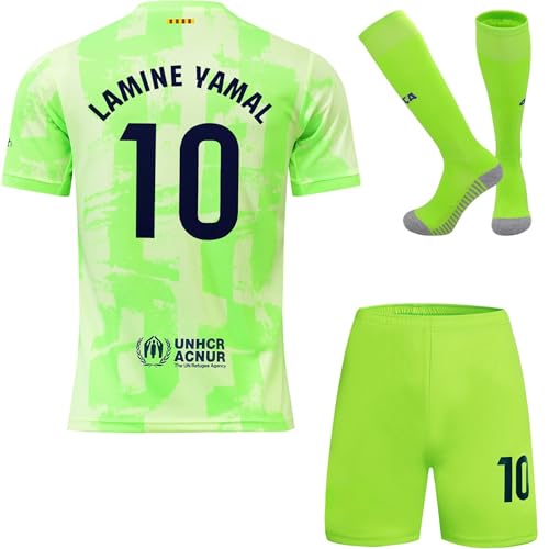 DMDMK Yamal #10 Grün Third Trikot Shorts und Socken Kinder und Jugend Größe (Grün, 24 (6-7 Jahre))