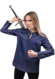 KUOIN Queen Lagertha Cosplay Medieval Tunic for Women Linen V Neck Blue Shirt US Size (Small)