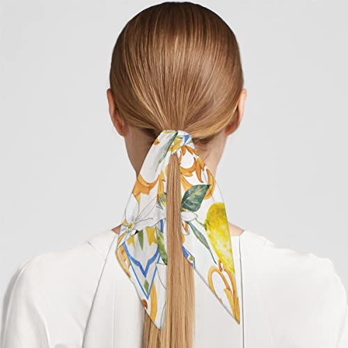 Lemon Plant Flowers Square Silk Hair Scarf for Women, Lightweight Summer Head Scarf for Girls Wedding Travel Yoga Handkerchief Shawl Sunscreen Scarves Hair Accessories 23.6 Inches4