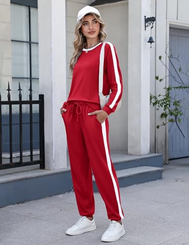 Image of Marvmys Women Long Sleeve Tracksuits Fashion 2 Piece Lounge Set Travel Outfits Jogger Set