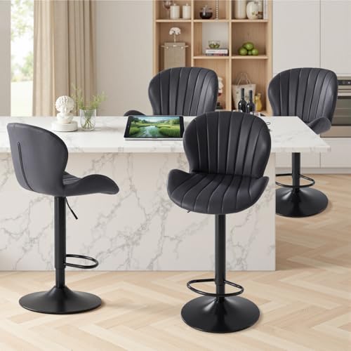 Image of Sweetcrispy Bar Stools Set of 4, Swivel Adjustable Height Fabric Bar Chair