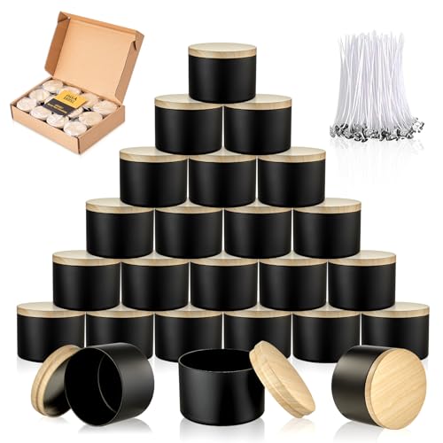 MGLIFEUL Candle Tins Jars Container Vessels for Making 4 8 Oz Black Empty Candle Tins Can Gift Box...