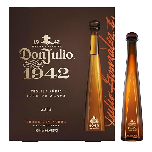 Don Julio 1942 Añejo Tequila | 40% vol | 3 x 5cl Miniature Gift Box | Flavours of Oak & Rich Vanilla | Luxury Tequila Añejo | Aged 2.5 Years