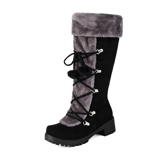 AIJIVOU Women's Mid-Calf Snow Boots, Faux Fur, Black, 10.5 M