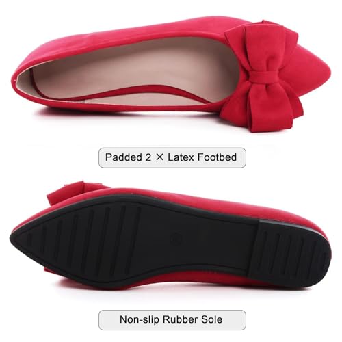 Image of SAILING LU Womens Bowknot Ballet Flats Pointy Toe Suede | Casual Flat Shoes, Dressy Wear to Work, Moccasins, Slip-Ons
