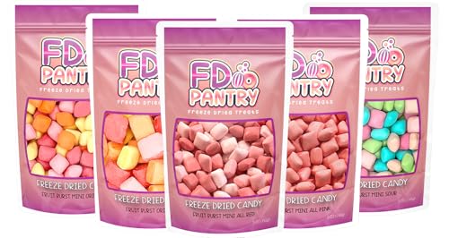 Freeze Dried Candy Variety Pack 5oz (5 Pack) - Freeze Dried Candy Bulk, Original, Mini Original, All Pinks, All Reds, Sour Assorted Resealable Bags - Giftable Variety Pack