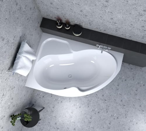 ECOLAM Baignoire d'angle asymétrique Wela 170x100 cm gauche | pieds siphon silicone | acrylique blanc | Belle forme aspect moderne