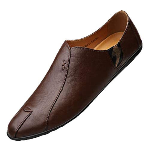 USANDY Men's Driving Shoes Premium Genuine Leather Fashion Slipper Casual Slip On Loafers Shoes Yellow US 10 Brown