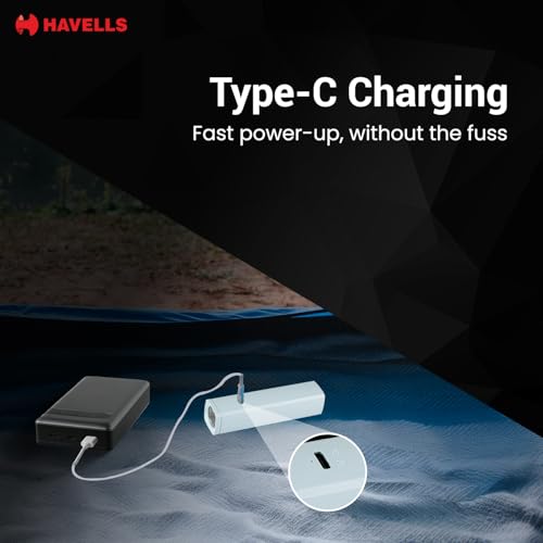 Image of Havells Colorix Rechargeable Pocket Torch | SOS Mode | Rechargeable Li-ion Battery | Thread Strap for Easy Carrying | Type-C Charging| Red