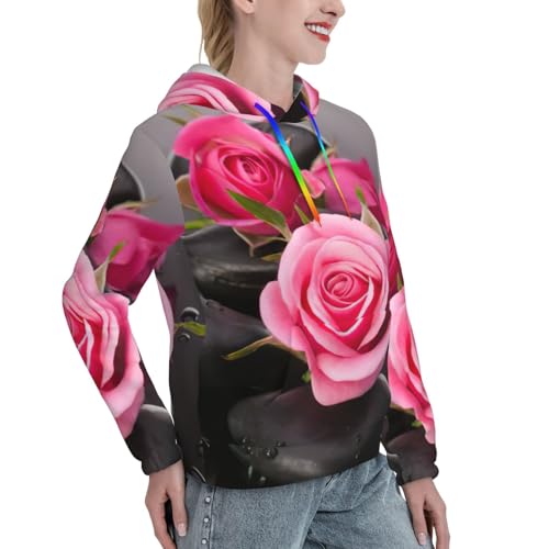 Sweat à capuche femme imprimé roses pull ajusté polyvalent