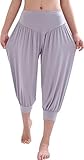 Hoerev Women Super Soft Modal Spandex Harem Yoga Pilates Capri Pants Lounge Pant,Grey,Small