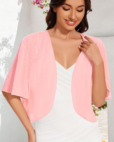 Image of Women Bolero Shrug Cardigan Open Front Cover Up Sheer Short Sleeve Kimonos for Evening Dress