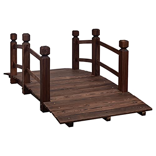 MAXXPRIME Wooden Bridge 5 ft Garden Bridge for Outside Small Arc Pond Bridge Stained Finish Footbridge with Safety Railings for Yard, Outdoor, Garden Bridge Decoration, Stained Wood