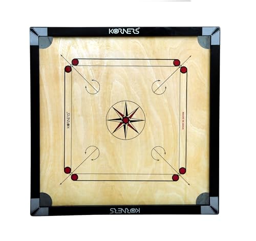 Image of KORNERS Carrom Board with Striker, Coins and Powder, Multicolor| (32 Inches Cut with Ludo)