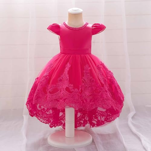 Baby Girl Elegant High Low Dress Splicing Lace Waist Cinched Dresses Short Puff Sleeve Princess Ruched Sundress4