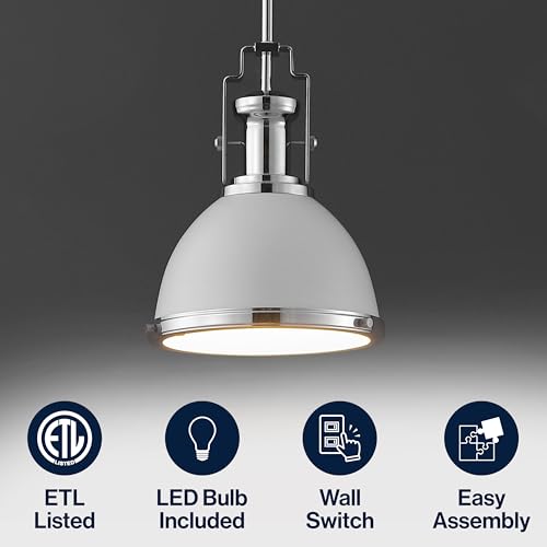 Image of JONATHAN Y Homer Industrial Dome Pendant 10 inch, White /Chrome