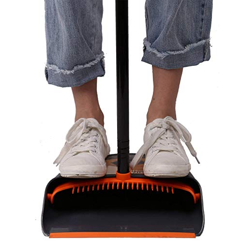 TreeLen Broom and Dustpan Set with 52" Long Handle for Home Kitchen Room Office Lobby Floor Use Upright Stand Up Stand Up Broom with Dustpan Combo