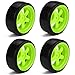 BQLZR 65 mm OD Black Plastic Smooth Tires with Green Wheel Rims for RC 1: 10 On Road Racing & Drift Car Pack of 4