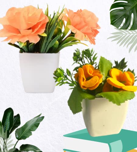 Image of Artificial Flowers for Decoration with Pot Combo of 2PCs Artificial Forest Bonsai Plant with Plastic Pot for Home Decoration Office Table Greenery Room Home Decor Plants (2FlowerPot)