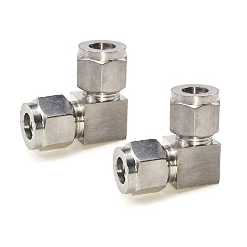 2 anelli di raccordo a compressione in acciaio inox 304, gomito a 90 gradi, 10 mm di diametro esterno, tubo di compressione