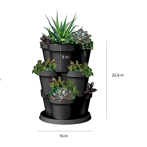 The Hc Companies Terrace Planter 23 Inch Vertical Herb Garden Planter - 3 Tiered Stackable Strawberry Planting Pots, Indoor Outdoor Containers For Growing Vegetables And Succulents, Black #TOP1