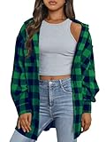 Trendy Queen Women Shackets Long Sleeve Flannel Shirts Button Down Blouse Plaid Tops Fall Outfits Fashion Winter Jackets 2025 Green L