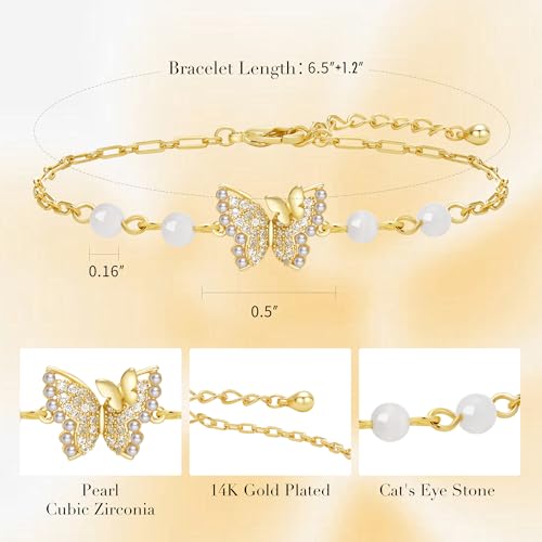 Dainty Adjustable 14k Gold Plated Butterfly Bracelets for Women4