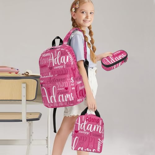 HUTARIO Personalized Backpack for School, Girls Boys Kids Teen Name Pink Bookbag Elementary School Backpack Set with Lunch Box and Pencil Case, Travel Backpack Waterproof Lightweight 16.8”2