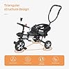 joukares Kids Tricycle, Tandem Tricycle with Double Seat and Storage Basket, Anti-Rollover Shockproof Rubber Kids' Trikes, Trike with Parent Handle for 2-8 Years Old Kid Black #3