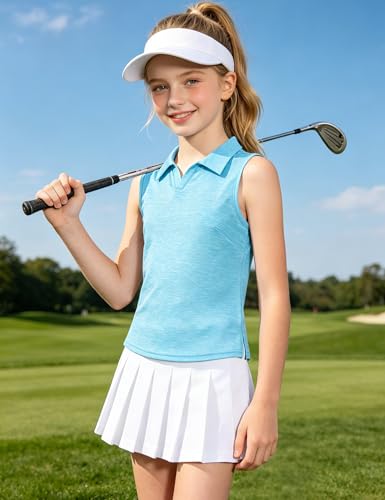 Image of Auranso Girls Polo Shirts Sleeveless Golf Tennis Quick Dry T-Shirts Tops