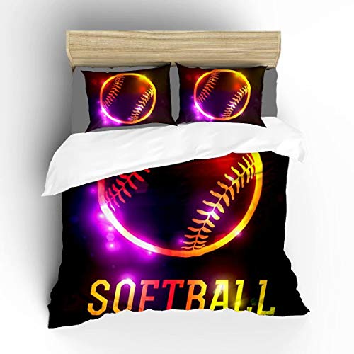 Aluy's boutique A Glowing Softball Ultra Soft Bedding Sets Duvet Cover Set, Twin Size 2 Pieces with 1 Duvet Cover and 1 Pillowcase, Best Gift for Kids, Boys, Girls