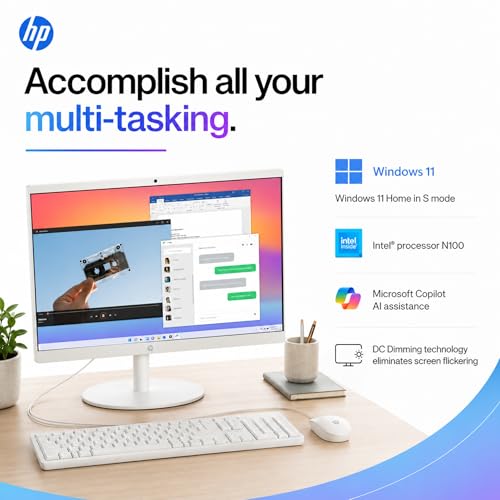 HP 22" FHD All-in-One Desktop Computer, 16GB RAM, 640GB Storage (128GB SSD + 512GB External), Quad-Cores Intel N100, Windows 11 & Office 365 for Web, Keyboard & Mouse Included, White - Image 3