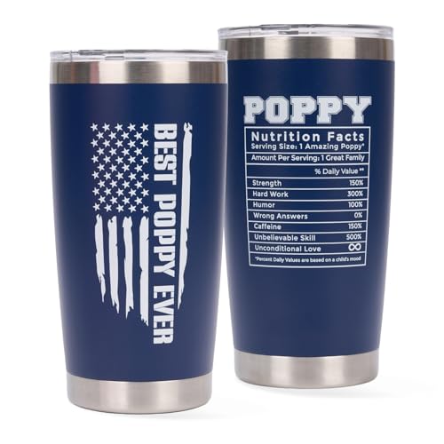 VIOZOFA Poppy Gifts - Gift for Poppy from Grandkids - Fathers Day Christmas Birthday Gifts Idea - Tumbler 20Oz Stainless Steel