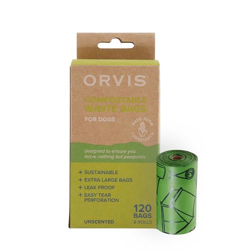 Image of Orvis Compostable Waste Bags for Dogs, Extra Large, Unscented Green Dog Poo Bags, 8 Rolls, 120 Bags Total | Compostable Doggy Bags Made from Cornstarch, 9in x 14in