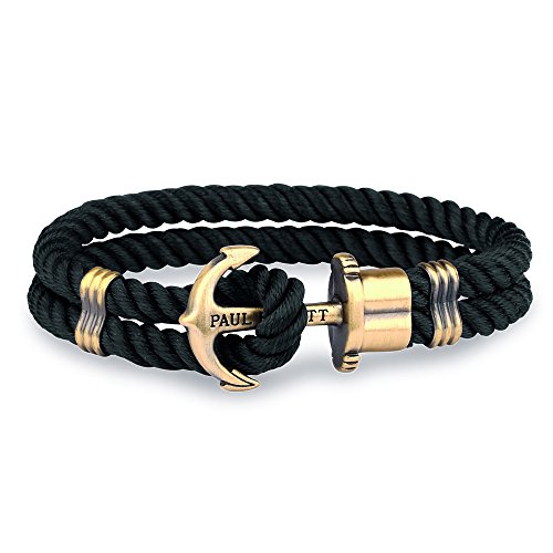 PAUL HEWITT Bracelet Homme PHREP Ancre - Bracelet Cordage Nautique en Nylon (Noir), Cadeau Homme, Bracelet Ancre Marine en Laiton