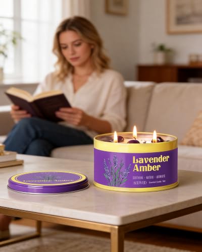 Image of AOOVOO Lavender Amber Candles for Relaxation - 2 Pack Scented Candle