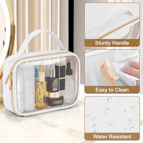 Image of Wedama TSA Approved Toiletry Bag, 3 Pack Clear Makeup Bags with Handles, Quart Size PVC Clear Cosmetic Bags for Women and Men, Carry on Airport Airline Compliant Bag, White