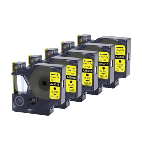 5PK 45013 12mm D1 �e�[�v�ADYMO 45016 45010 45017 45018 ���x���ƌ݊����ADymo LabelManager 160 280 �v�����^ 6 �F�ƌ݊�������(5PK-45018-Yellow)