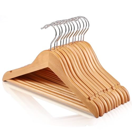 Image of HOUSE DAY Wooden Baby Hangers for Closet 20 Pack, Kids Wooden Hangers Baby Clothes Hangers, 360° Swivel Hook Heavy Duty Toddler Hangers Baby Coat Hangers for Suits, Pants and Jackets, Natural