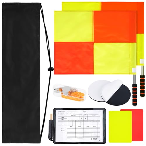 BEAUTIFABLE 9 Pcs Soccer Referee Kit, 2 Pcs Soccer Referee Flag, Red Yellow Cards with Notebook and...