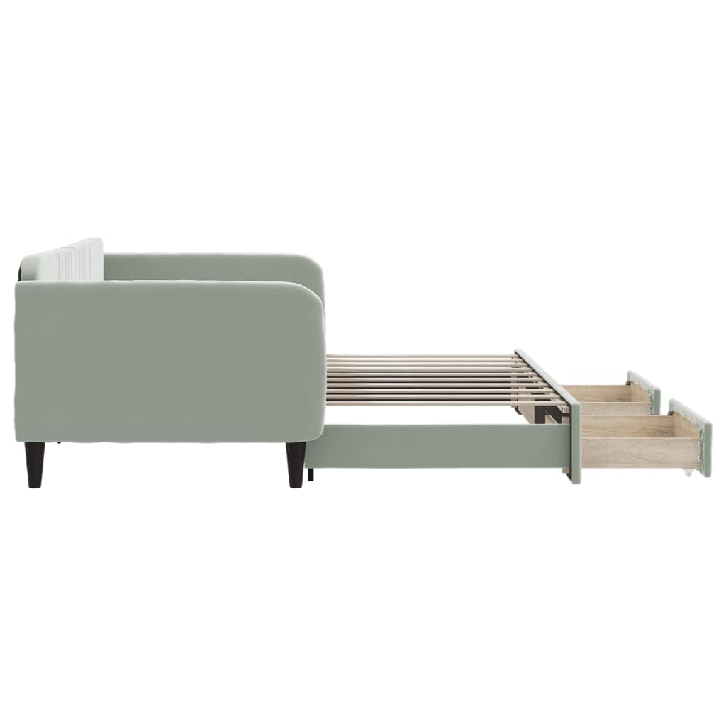 Łóżko dzienne wysuwane, jasnoszare 90 x 190 cm, aksamitne, z szufladami, sofa do spania 2 w 1, do pokoju gościnnego, wytrzymała rama łóżka z metalu i drewna, nowoczesne wzornictwo