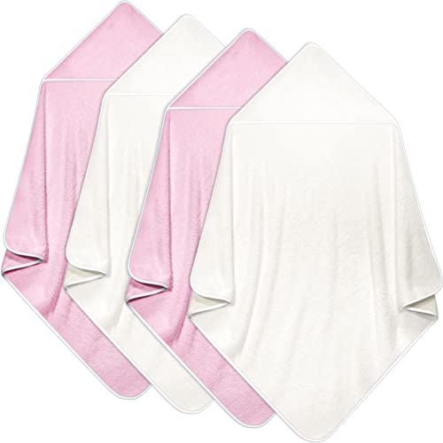 Image of Reginary 4 Pack Baby Hooded Towels Coral Fleece Baby Bath Towels 30 x 30 Inch Soft Absorbent Hooded Bath Blanket for Newborn Toddler Infant Boy Girl Shower Gift Supplies (White, Pink)