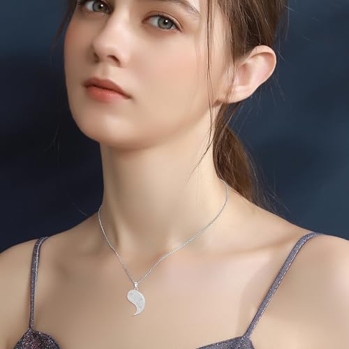 Diamond Sun and Moon Yin Yang Necklace for Couple Best Friend 925 Sterling Silver Yin Yang Matching Necklace with Lab Grown Diamond Jewelry Gifts Couple Friendship BFF Necklace for 23
