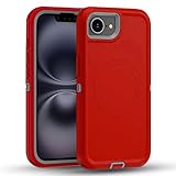 MXX Designed for iPhone SE 4 Case 2025, 3-Layer Super Protective Full Heavy Duty Tough Rugged Bumper Cover, Shock & Dust Proof Made for iPhone 16e Case 6.1' - Red/Grey