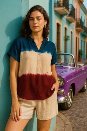 Image of Maaesa Women Handcrafted Tie & Dye Rayon Top | Casual Wear & Office Wear | Lightweight & Breathable Fabric