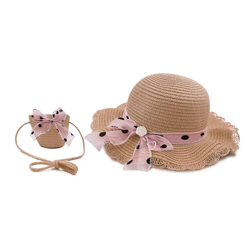 VRITRAZ Baby Girl’s Kids Hat and Pouch Combo Children Cartoon Straw Fashion