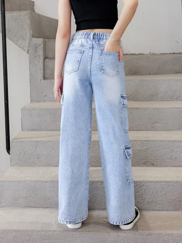OYOANGLE Girl's Cargo Jeans Zipper Fly Flap Pocket Straight Leg Y2K Denim Pants3