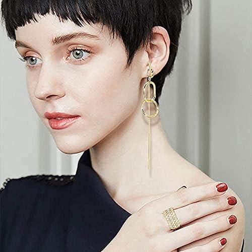 Amazon Brand-Amazon Collection Circle Dangle Tassel 14K Gold Plated Earrings with S925 Sterling Silver Geometric Gold Long for Women or Girl Ladies Gifts Present Valentines Birthday Anniversary