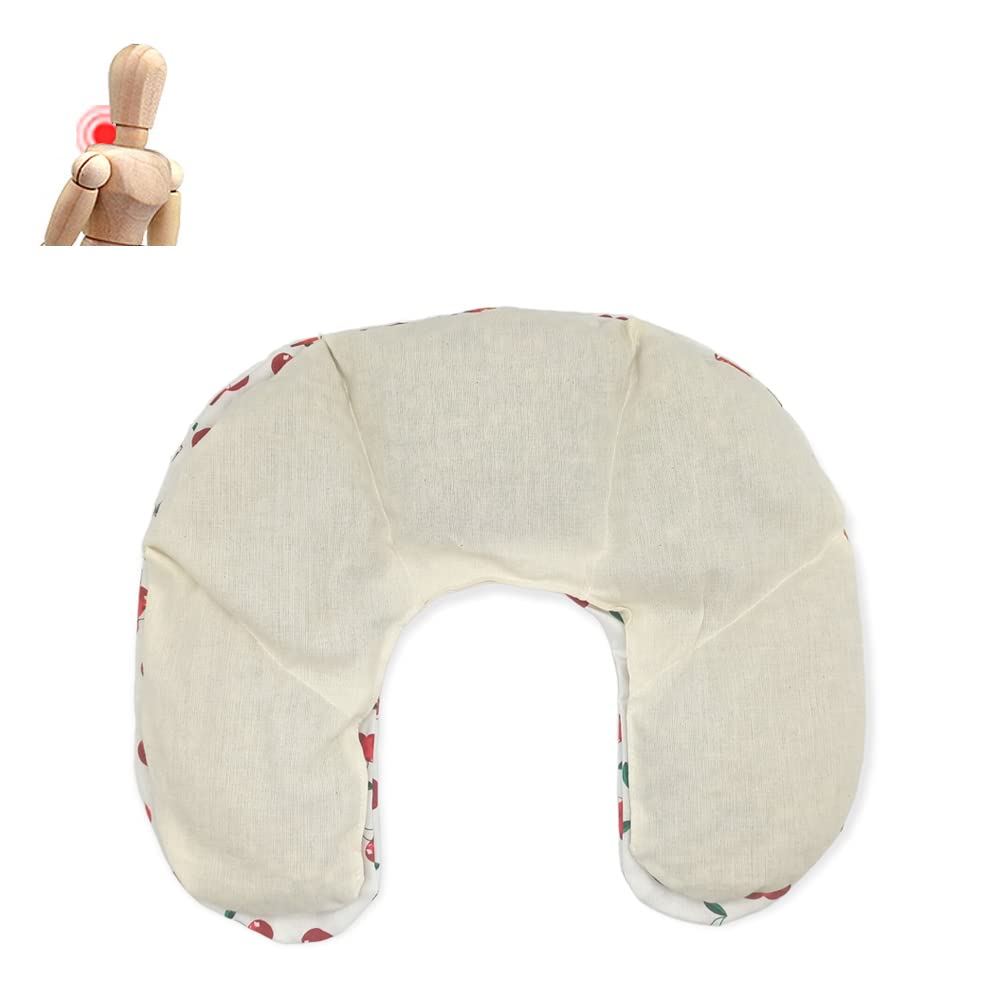 Saco térmico Cervical Cherries White 36 x 32 cm, Relleno con 600gr de Huesos de Cereza orgánica, con Funda Lavable en Lavadora, para microondas y congelador