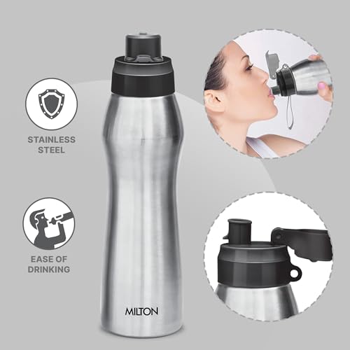 Image of MILTON Active 1000 Stainless Steel Water Bottle with Spout Mouth 885 ml, Single Walled, ISI Certified I Leak Proof Lid, Rust Proof I For School, Office, Gym I Silver